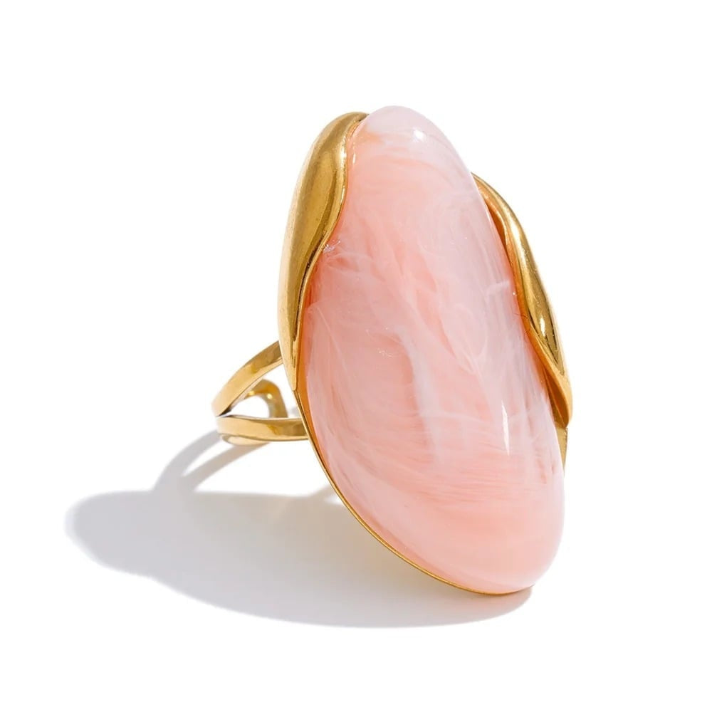 Saige ring, gold, with stone, made of 18K gold-plated stainless steel, adjustable