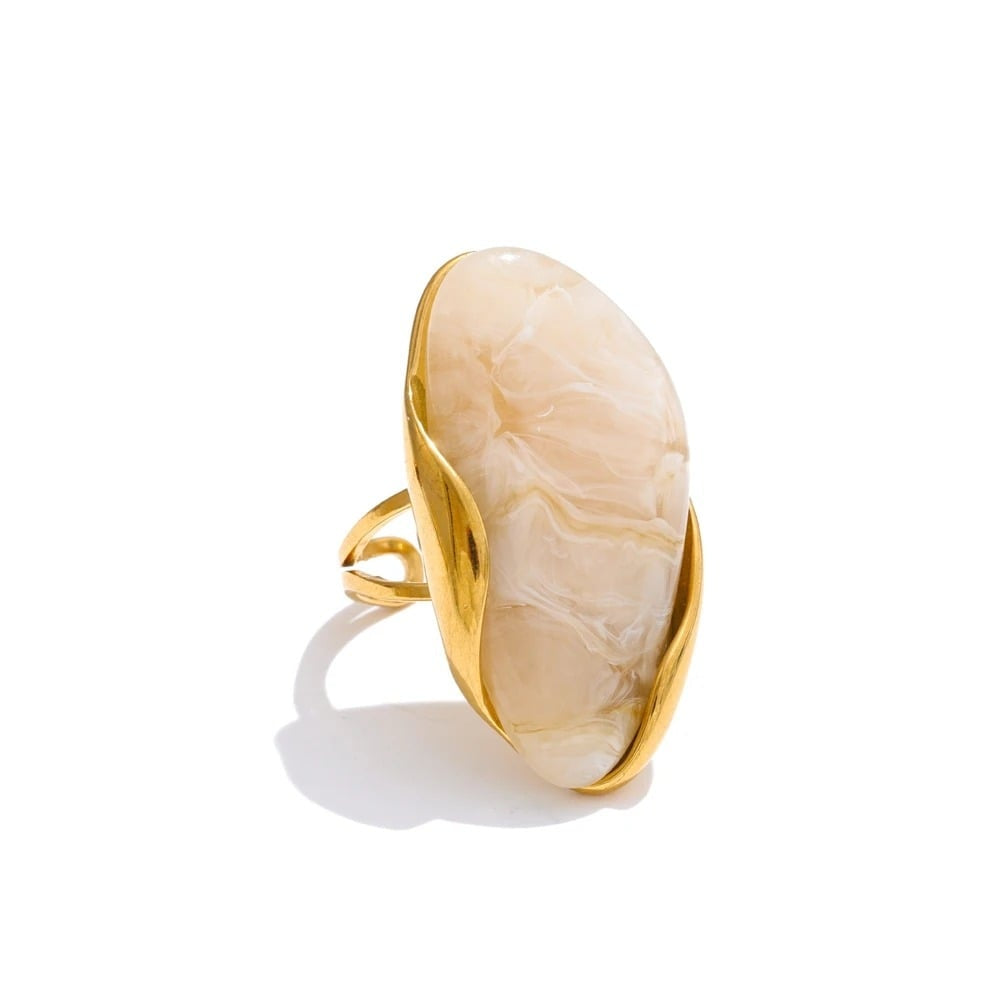 Saige ring, gold, with stone, made of 18K gold-plated stainless steel, adjustable