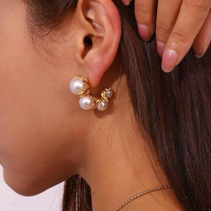 Briell earrings, gold, with pearls, 18K gold plated stainless steel - Universe of Pearls Collection