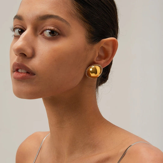Yarana Earrings, Gold, Round, with Zirconia, 18K Gold Plated Stainless Steel - Glamour Collection
