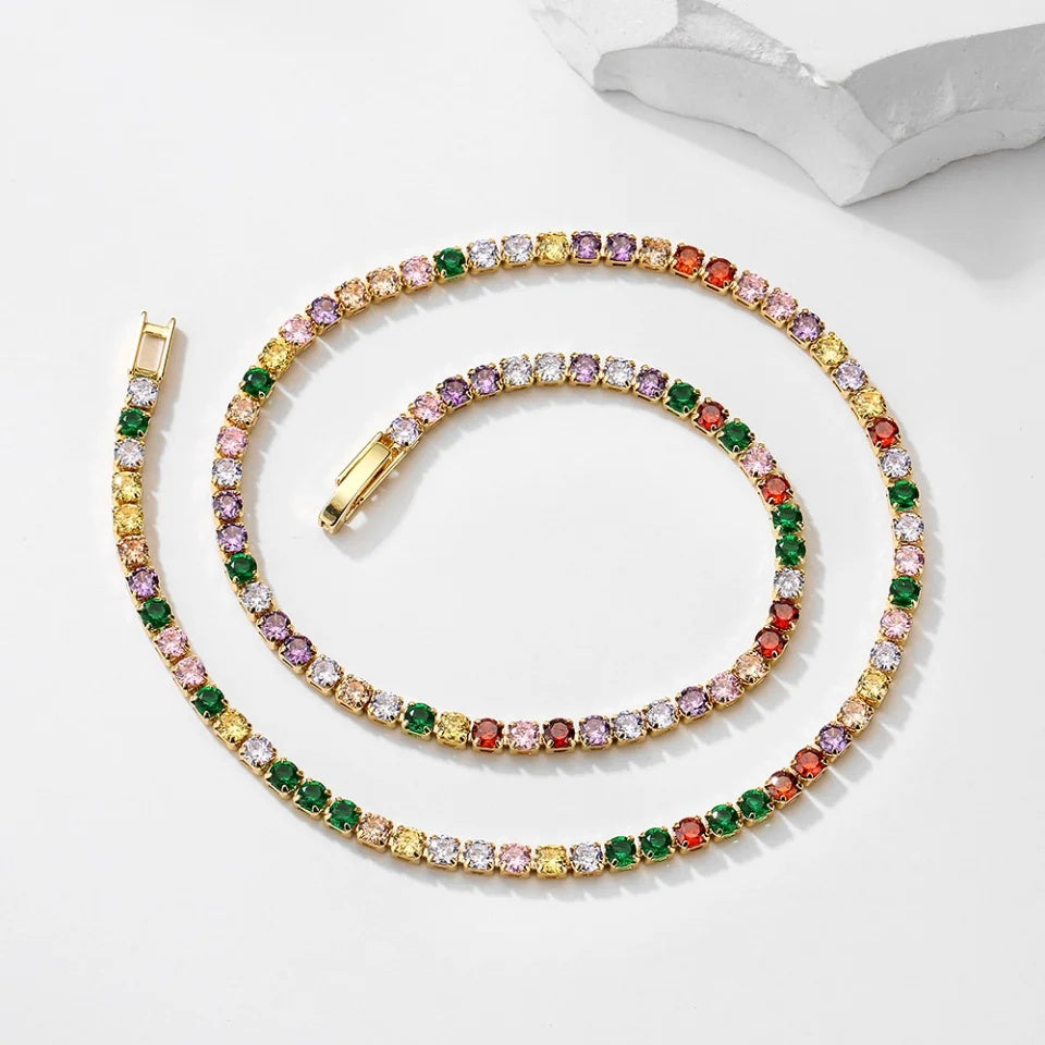 Colier tennis Maeve C2, multicolor, decorat cu zirconiu, la baza gatului