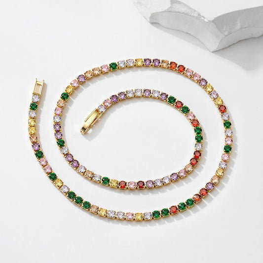 Colier tennis Maeve C2, multicolor, decorat cu zirconiu, la baza gatului