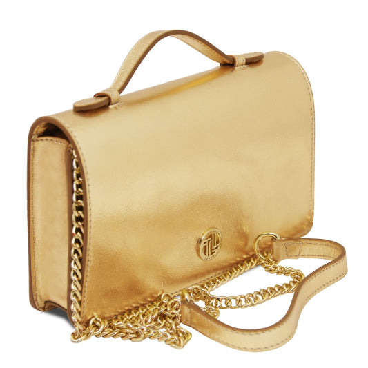 OPERA  - Clutch din piele naturala metalizata cu curea lant