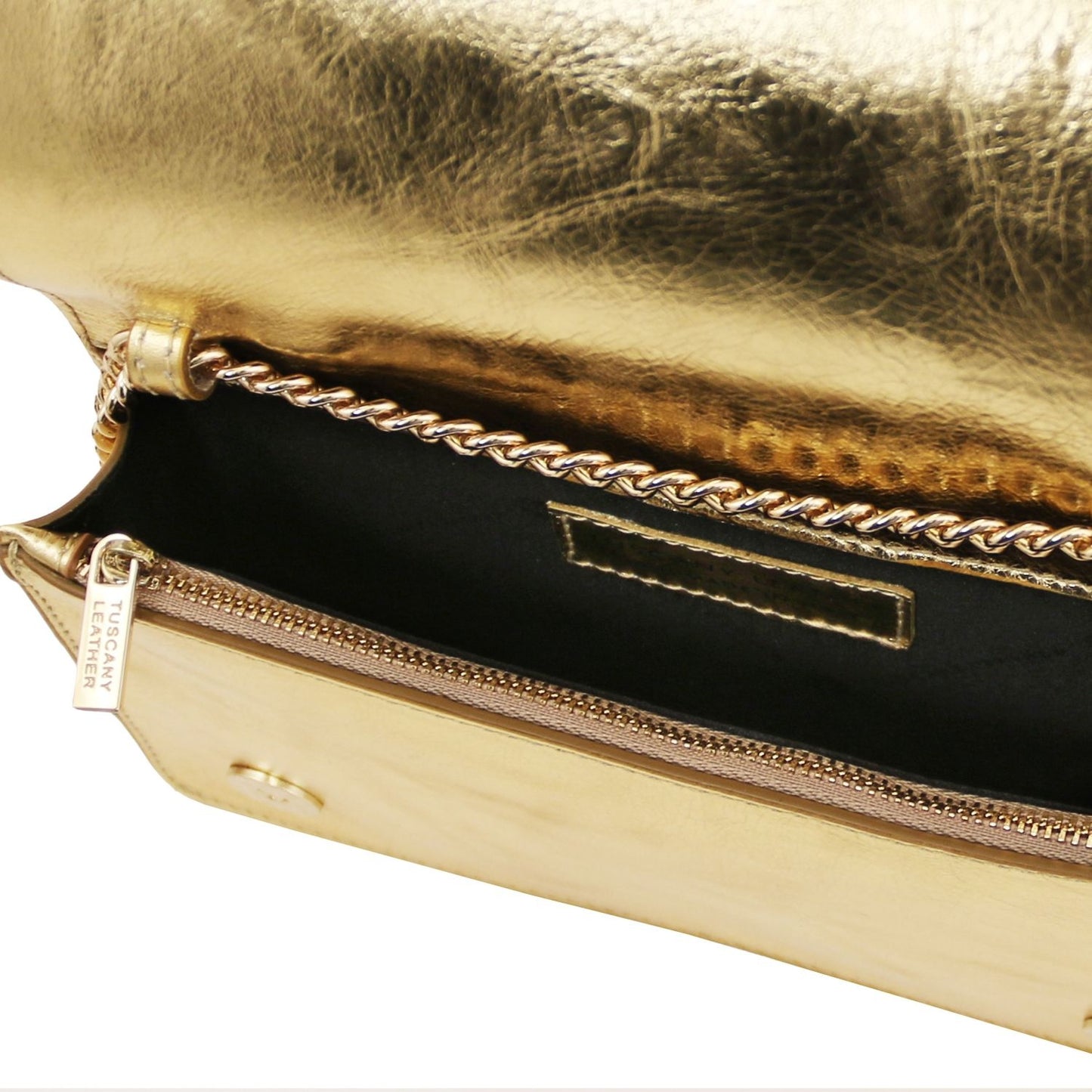 OPERA  - Clutch din piele naturala metalizata cu curea lant