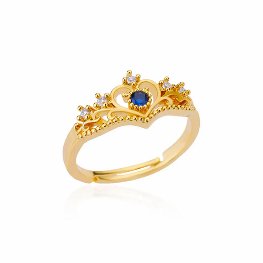 Inel Crown, auriu, in forma de coroana, din otel inoxidabil, reglabil