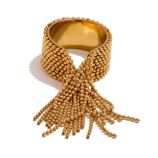 Gracie ring, gold, 18K gold-plated stainless steel, beaded design, adjustable - Glamour Collection