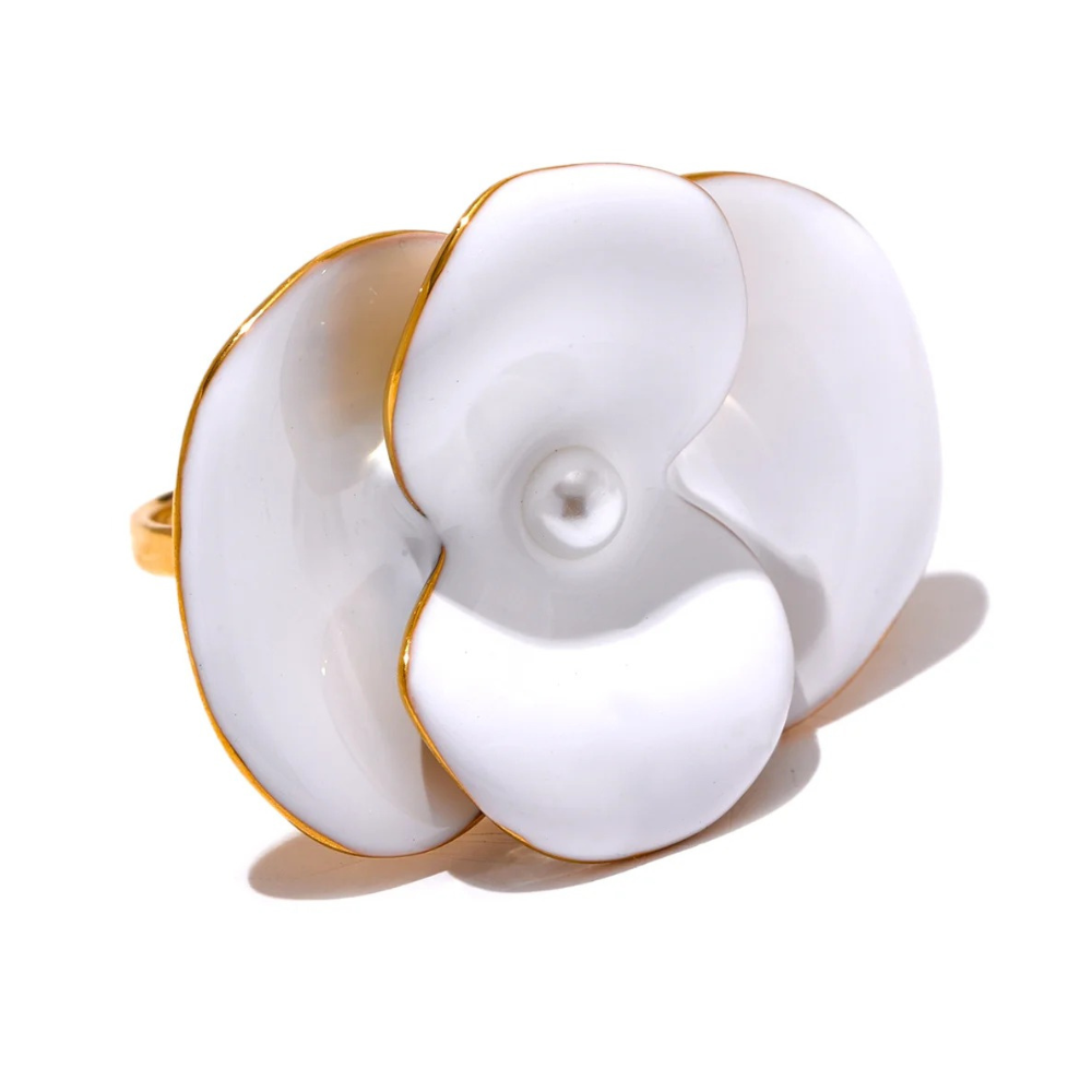 Hyacinth Ring, white and gold, flower-shaped, made of 18K gold-plated stainless steel, adjustable - Floral Paradise Collection
