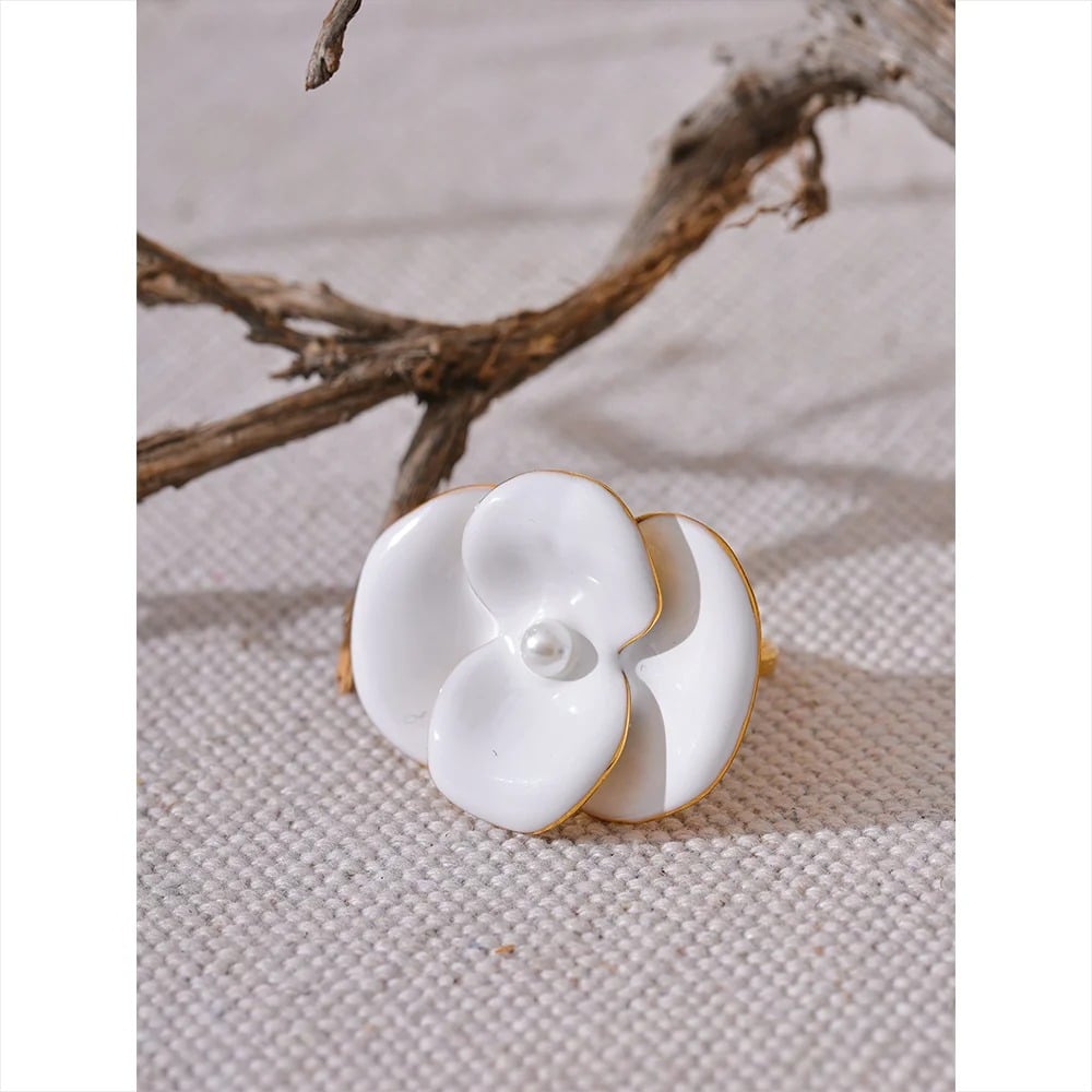 Hyacinth Ring, white and gold, flower-shaped, made of 18K gold-plated stainless steel, adjustable - Floral Paradise Collection