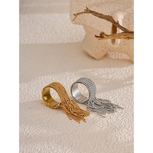 Gracie ring, gold, 18K gold-plated stainless steel, beaded design, adjustable - Glamour Collection