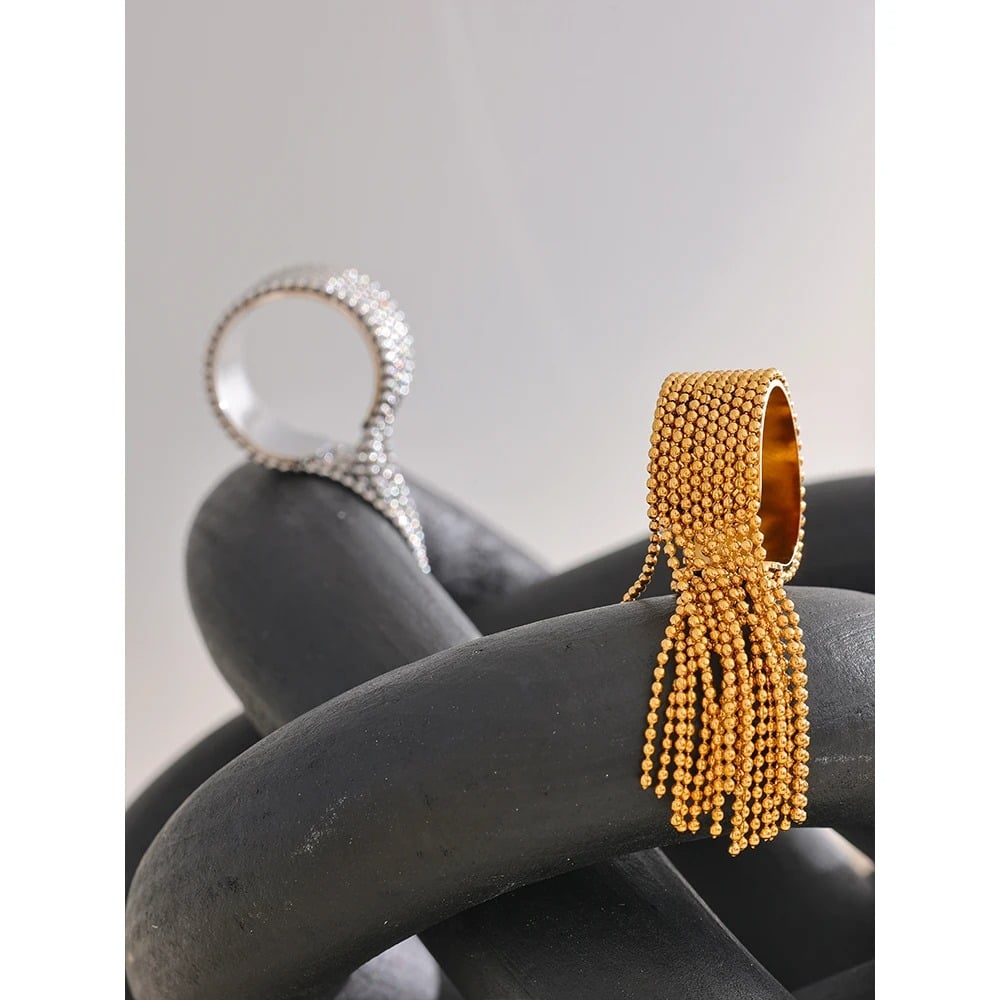 Gracie ring, gold, 18K gold-plated stainless steel, beaded design, adjustable - Glamour Collection
