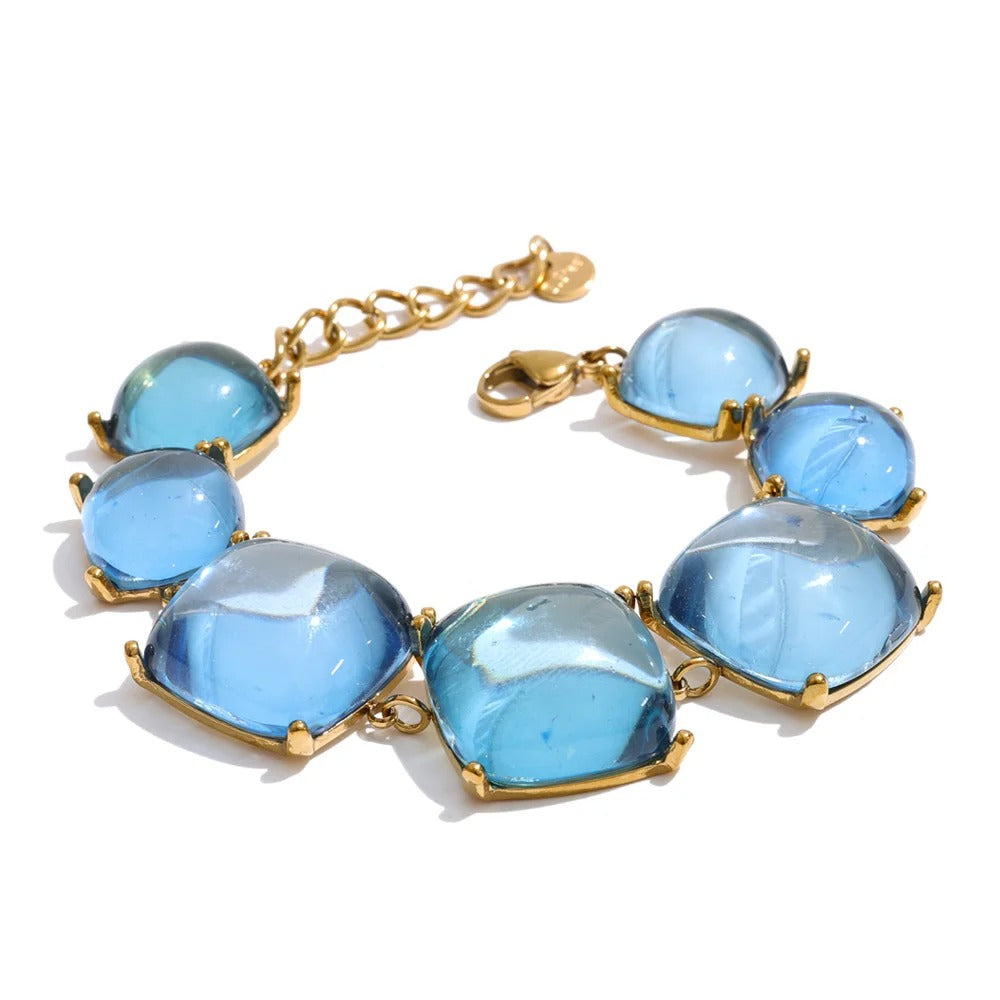 Set Aurelia, auriu, cu pietre mari patrate, din otel inoxidabil placat cu aur 18K