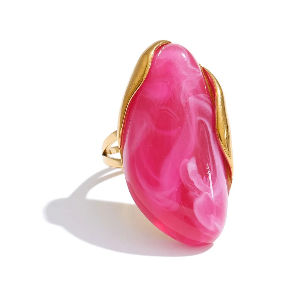 Saige ring, gold, with stone, made of 18K gold-plated stainless steel, adjustable