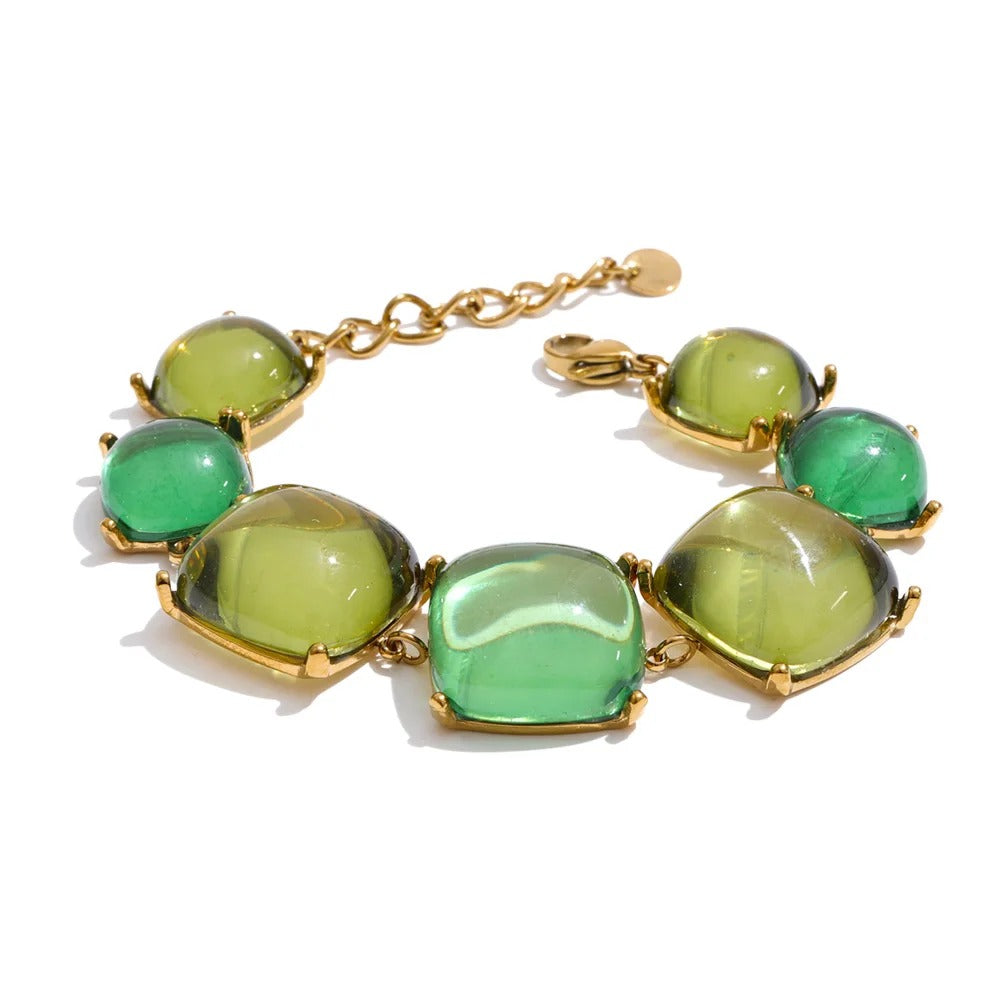 Set Aurelia, auriu, cu pietre mari patrate, din otel inoxidabil placat cu aur 18K