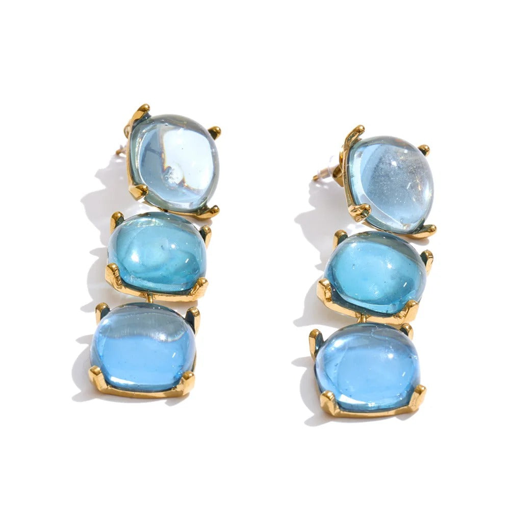 Set Aurelia, auriu, cu pietre mari patrate, din otel inoxidabil placat cu aur 18K