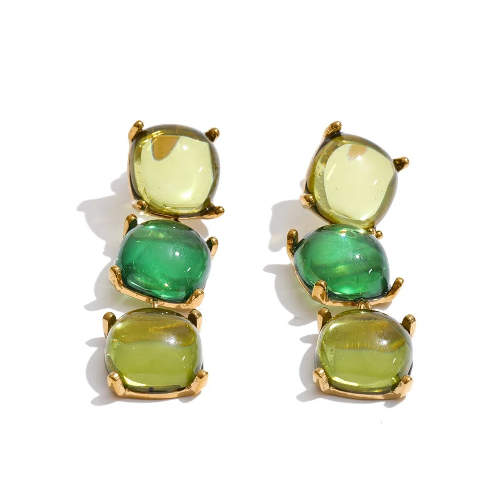 Set Aurelia, auriu, cu pietre mari patrate, din otel inoxidabil placat cu aur 18K