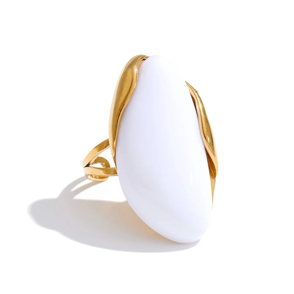 Saige ring, gold, with stone, made of 18K gold-plated stainless steel, adjustable