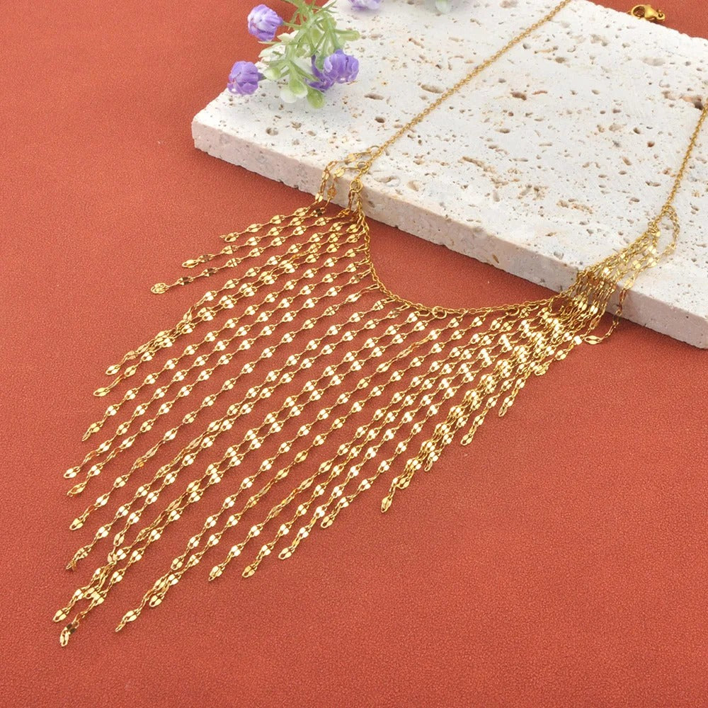 Amira Necklace, gold, statement, in 18K gold-plated stainless steel, with teardrop pendant - Glamour Collection
