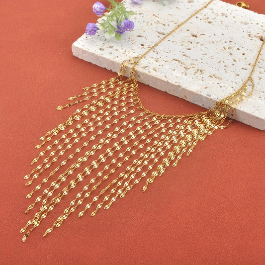Amira Necklace, gold, statement, in 18K gold-plated stainless steel, with teardrop pendant - Glamour Collection