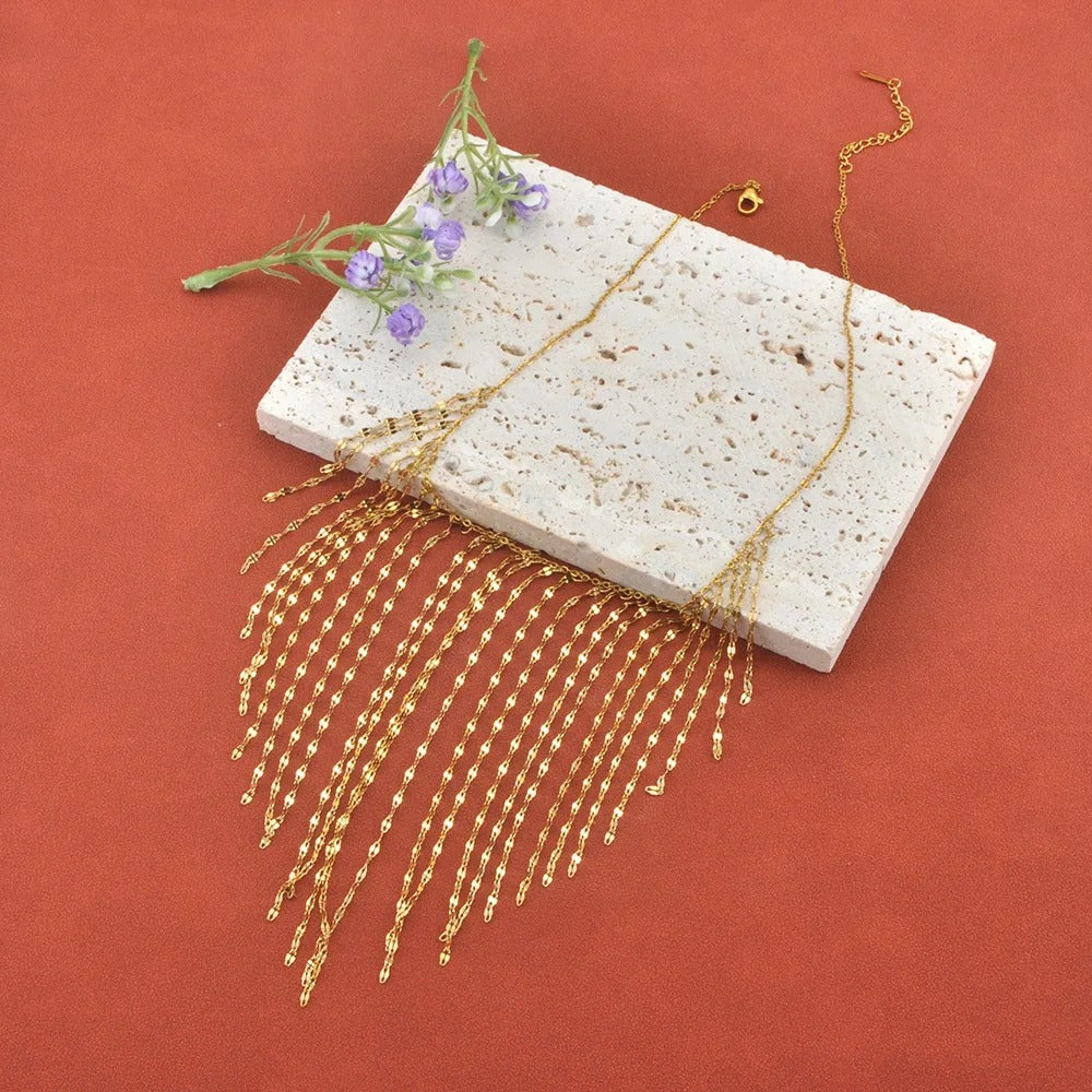 Amira Necklace, gold, statement, in 18K gold-plated stainless steel, with teardrop pendant - Glamour Collection