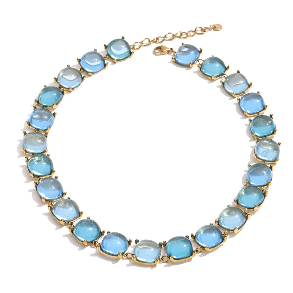 Set Aurelia, auriu, cu pietre mari patrate, din otel inoxidabil placat cu aur 18K