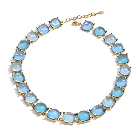 Set Aurelia, auriu, cu pietre mari patrate, din otel inoxidabil placat cu aur 18K
