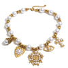 Colier statement Marigold, auriu, cu perle si 5 charm-uri, din otel inoxidabil placat cu aur 18K - Colectia Universe of Pearls