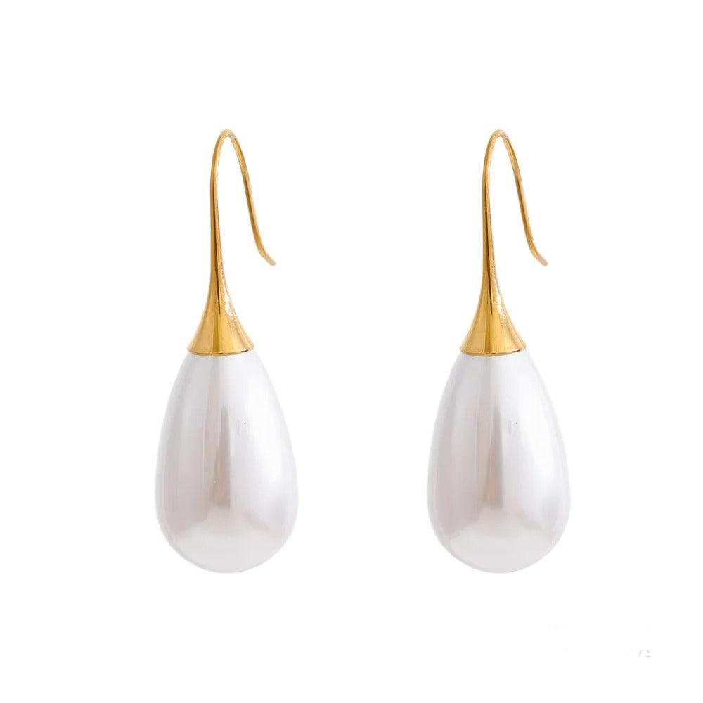 Cercei Meredith, aurii, cu perle mari, din otel inoxidabil placat cu aur 18K - Colectia Universe of Pearls