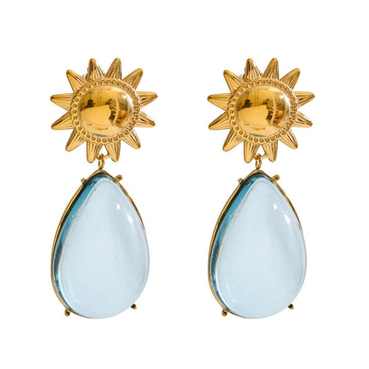 Cercei Sierra, aurii, lungi, cu model lacrima, din otel inoxidabil placat cu aur 18K