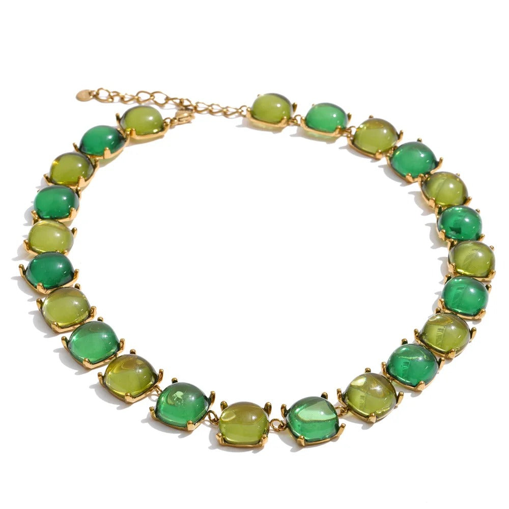 Set Aurelia, auriu, cu pietre mari patrate, din otel inoxidabil placat cu aur 18K